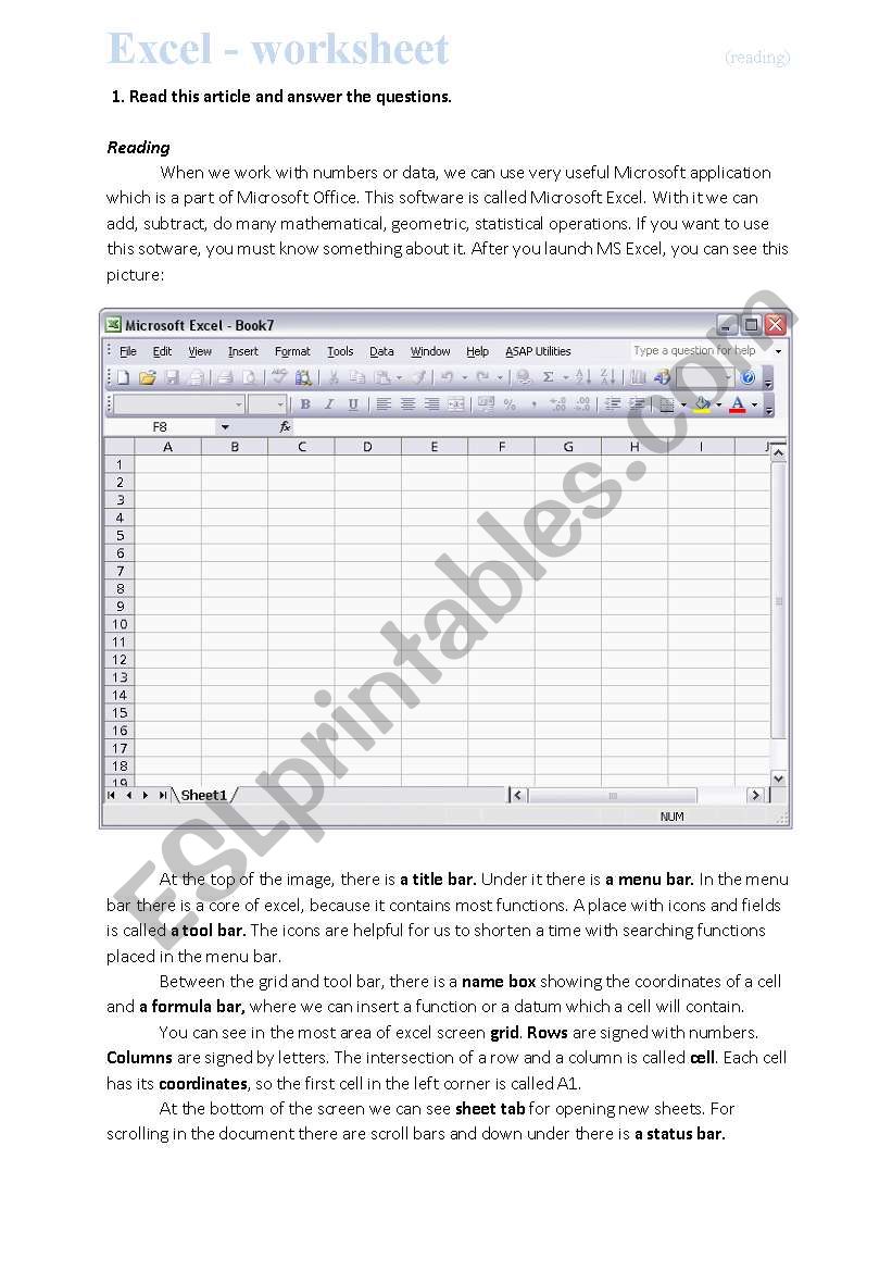 Excel - introduction worksheet