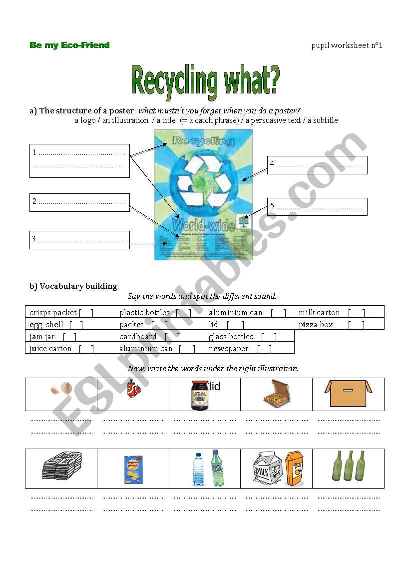 The first worksheet from a lesson plan on recycling using modals