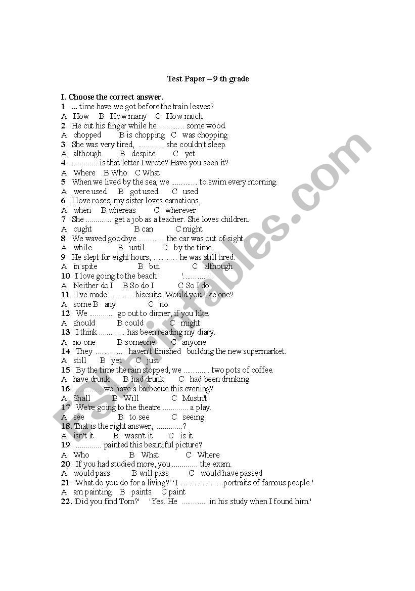test  worksheet