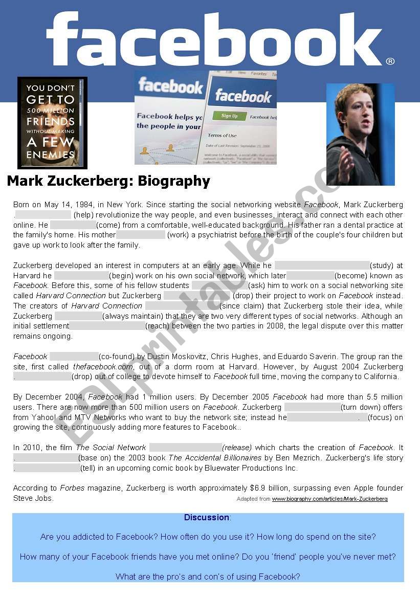 Tense review biography of  Mark Zuckerberg 