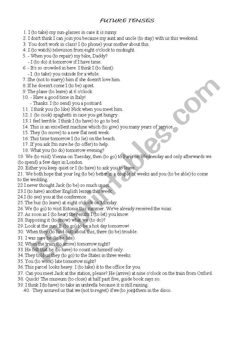 Future Tenses worksheet