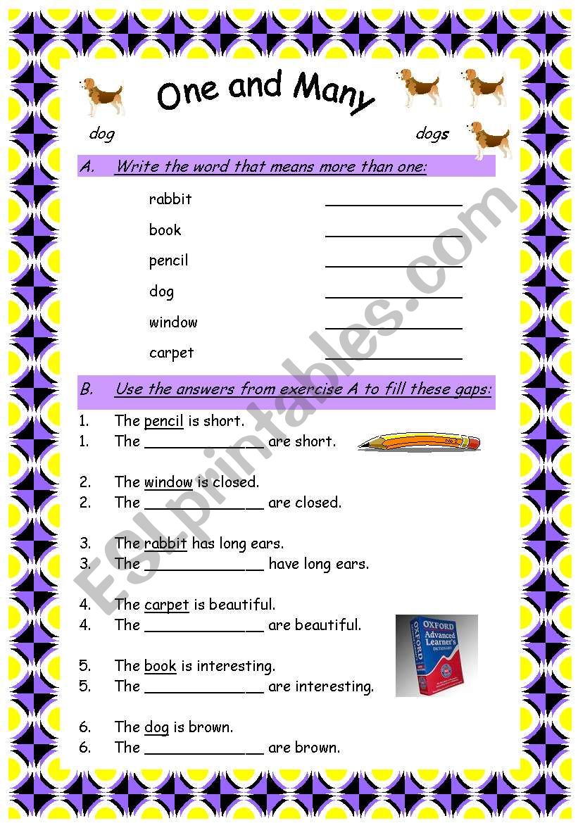 One and Many:  Adding -s worksheet