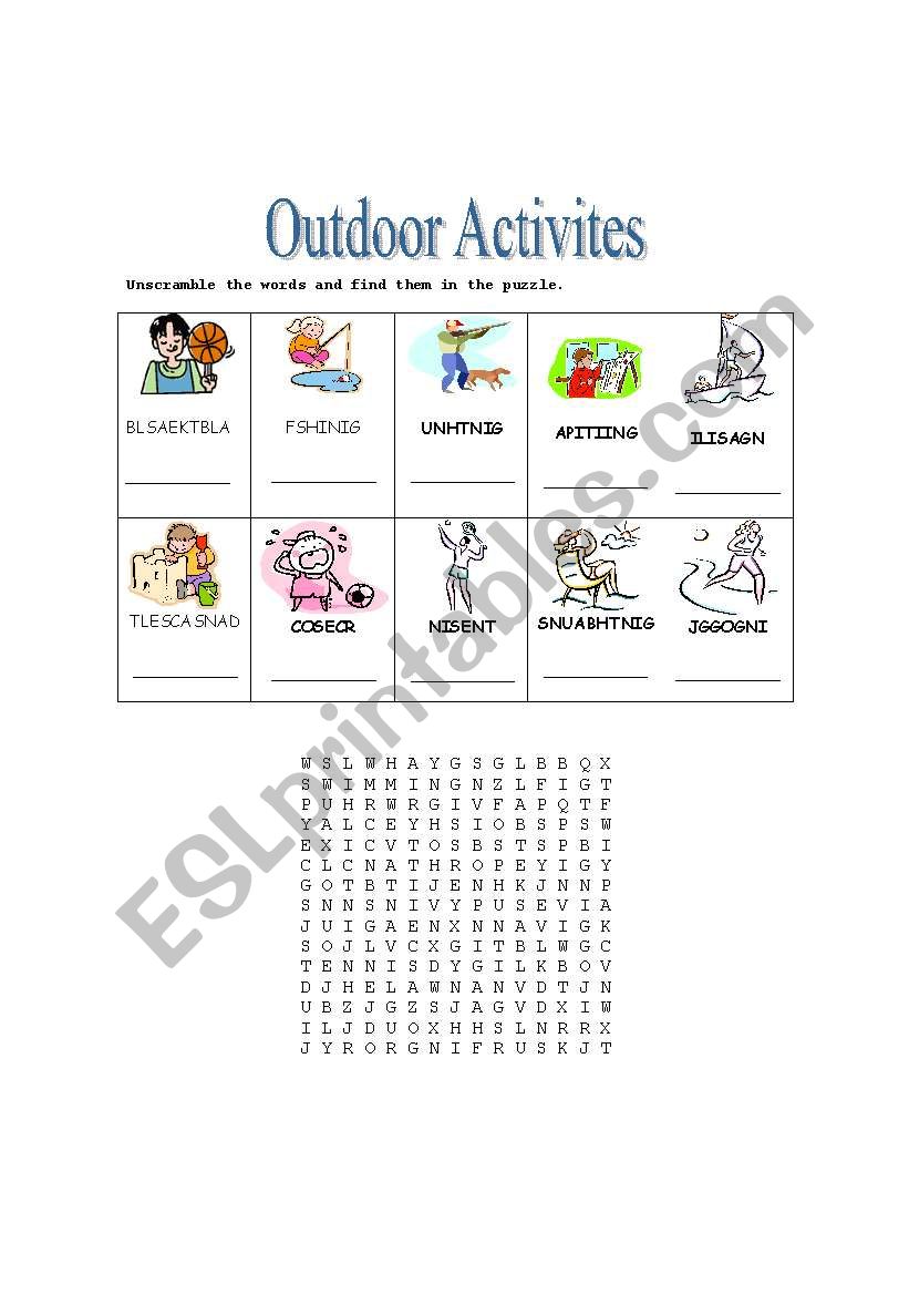 outdoors activites worksheet