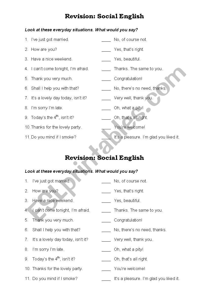 Social English (easy) worksheet