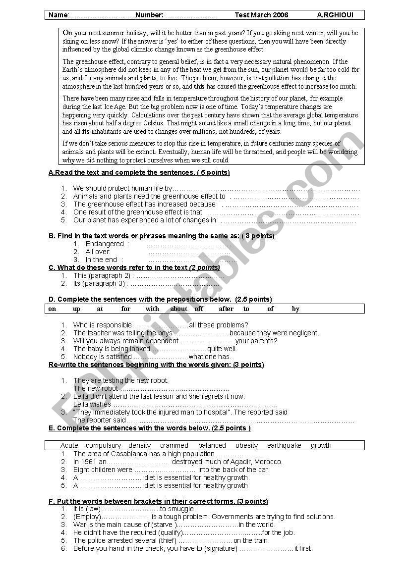 global warming worksheet