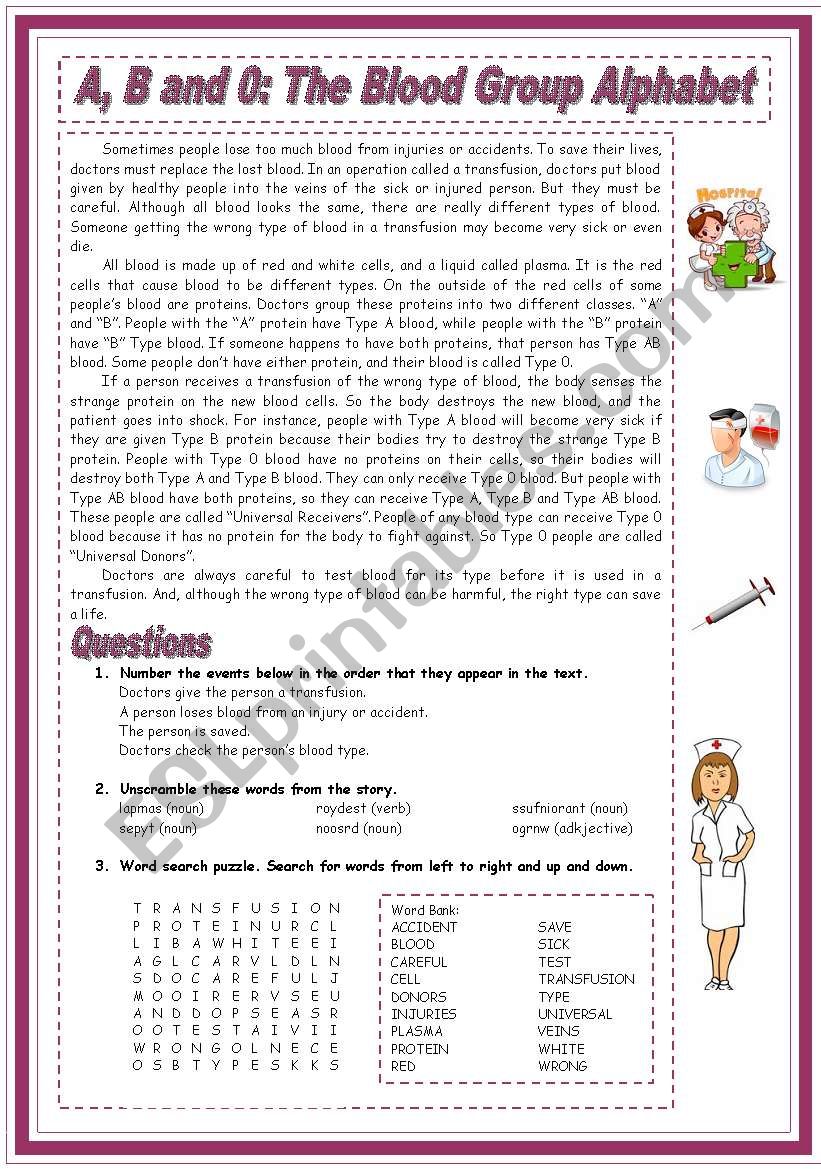 Groups of Blood: A, B and O worksheet