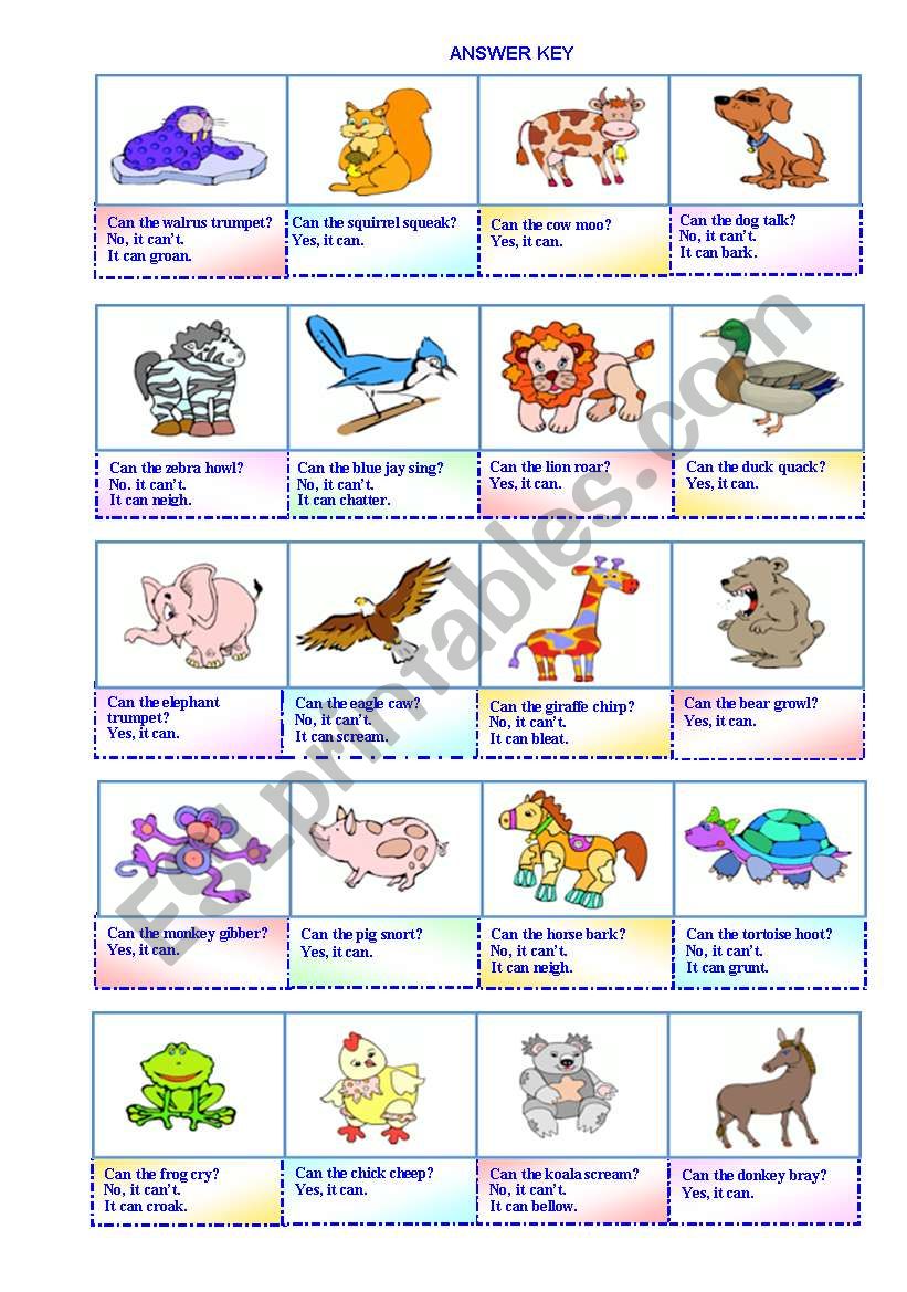 Animal sounds - Can it ..? Yes it can. No, it can´t. It can.......(with B/W  and answer key)**editable - ESL worksheet by Sharin Raj