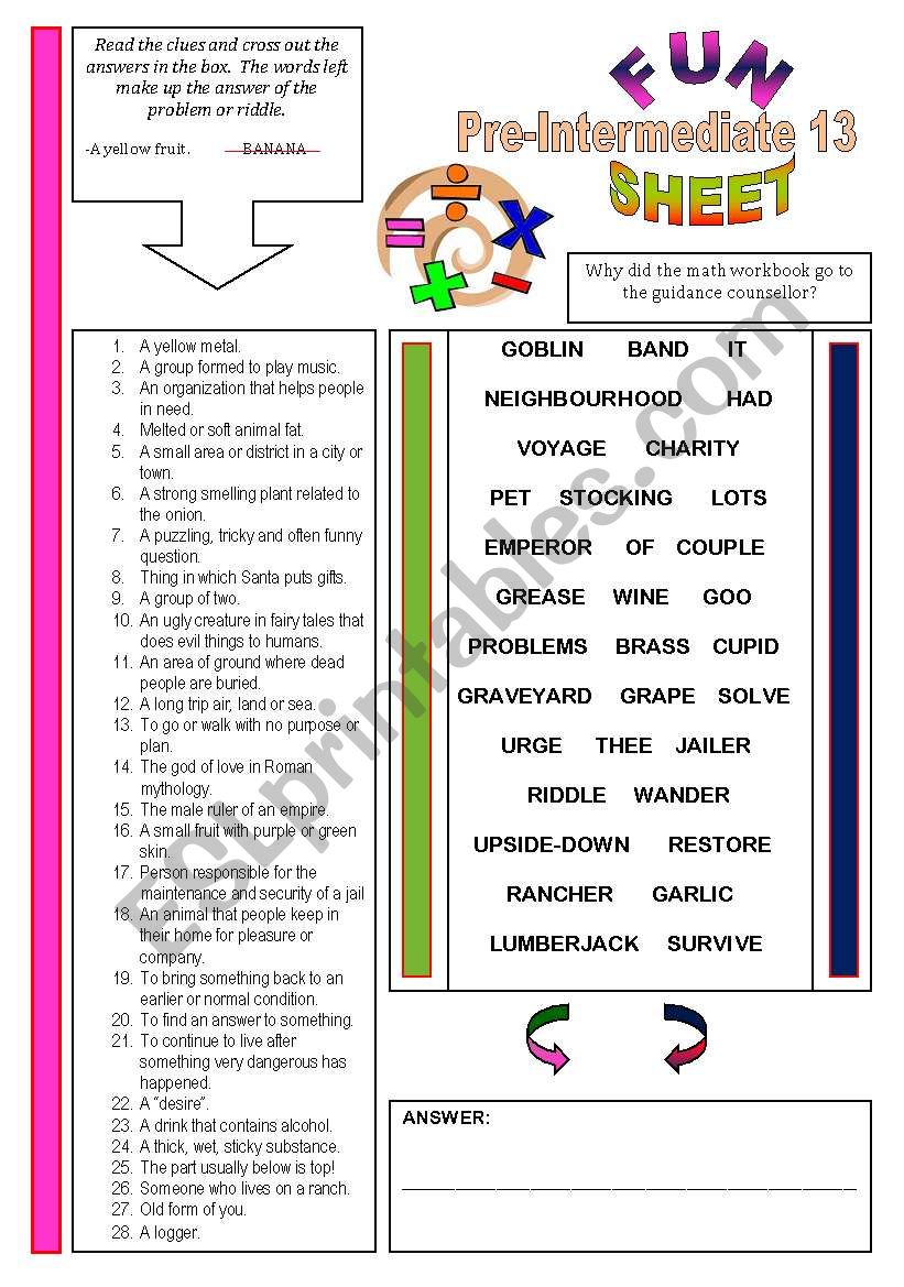 FunSheet Pre-Intermediate #13 worksheet