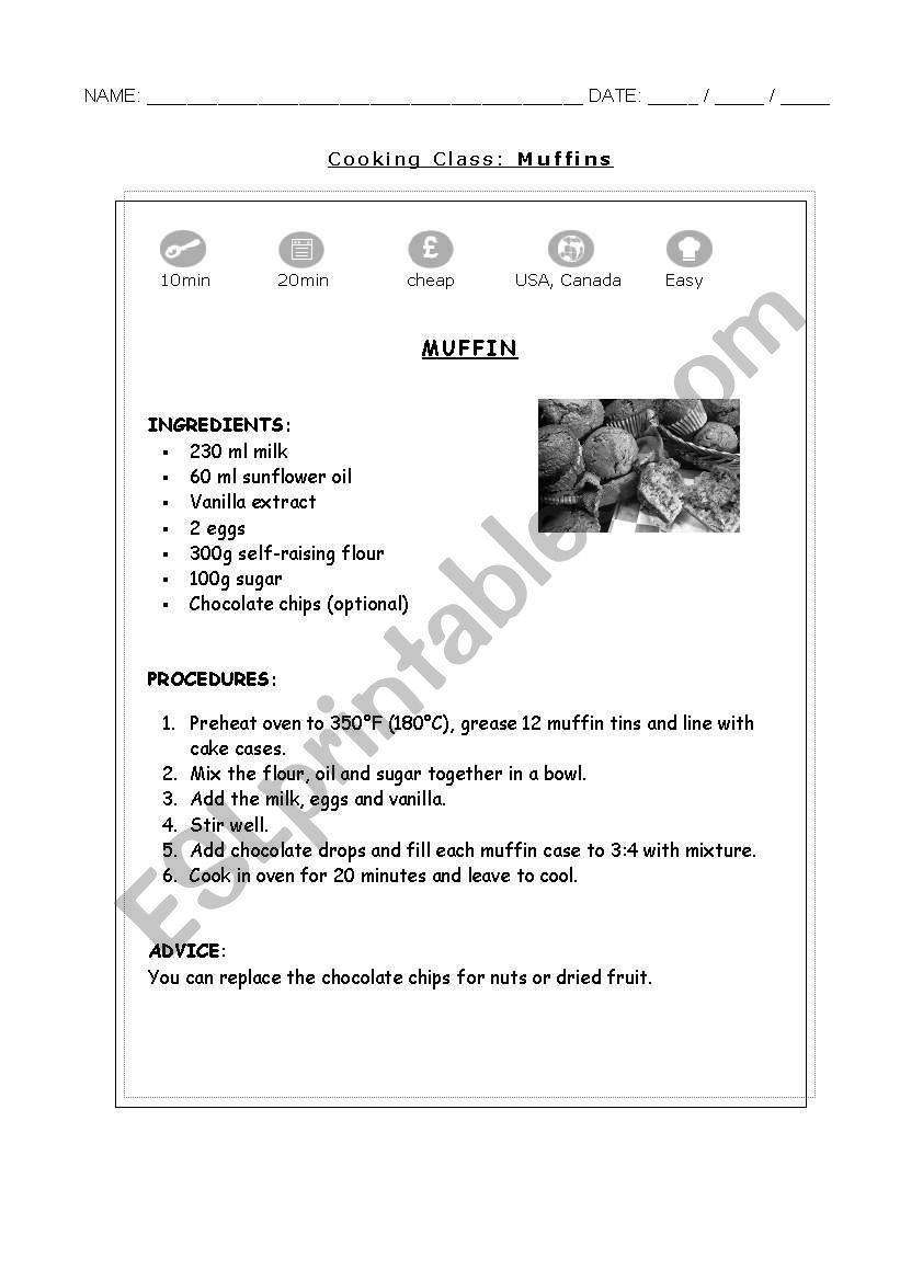 Cooking Class - Muffins worksheet