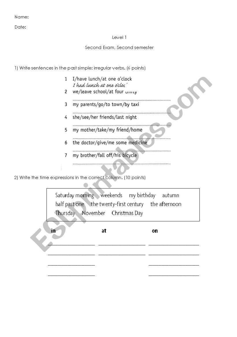 Elementary Exam 4 worksheet