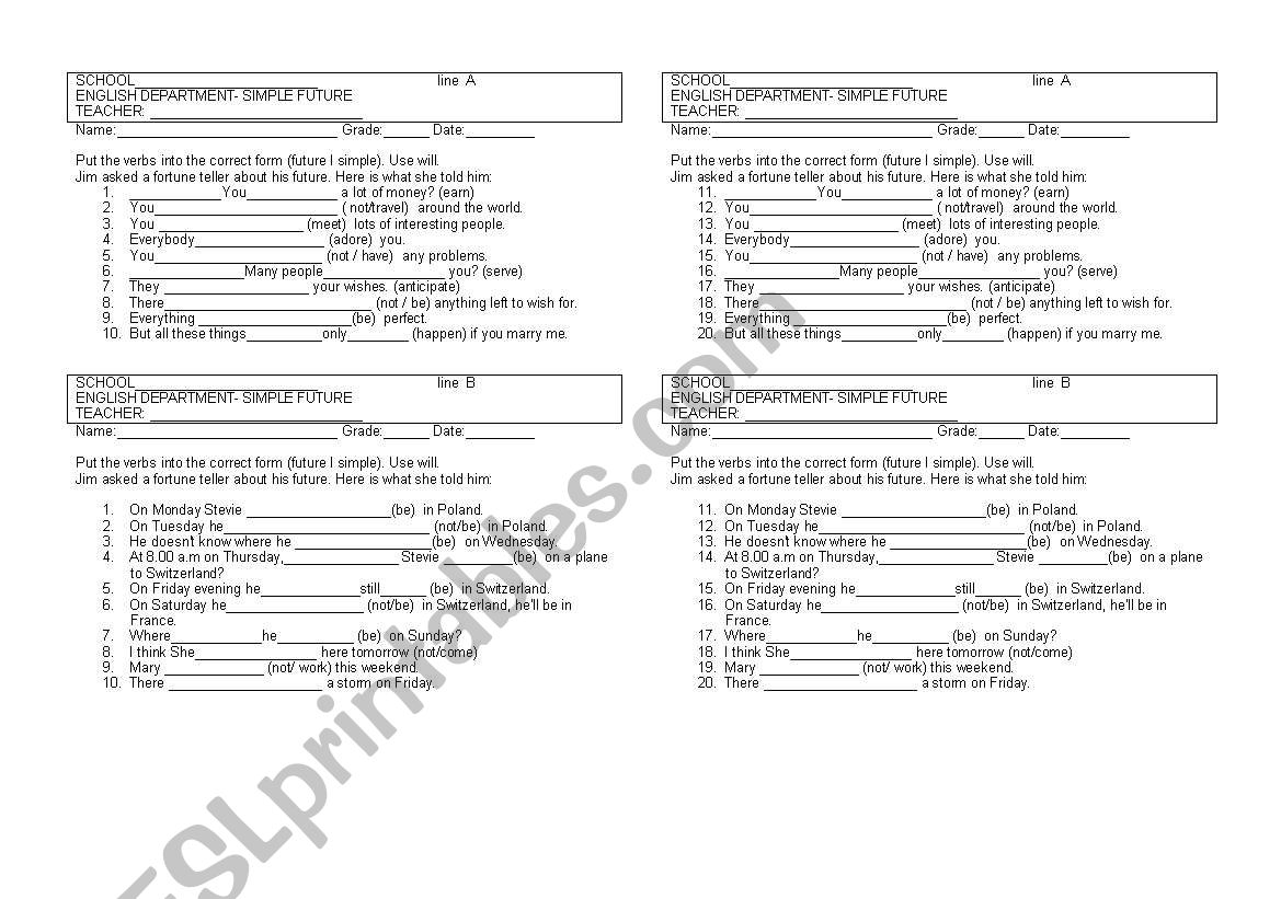 SIMPLE FUTURE worksheet