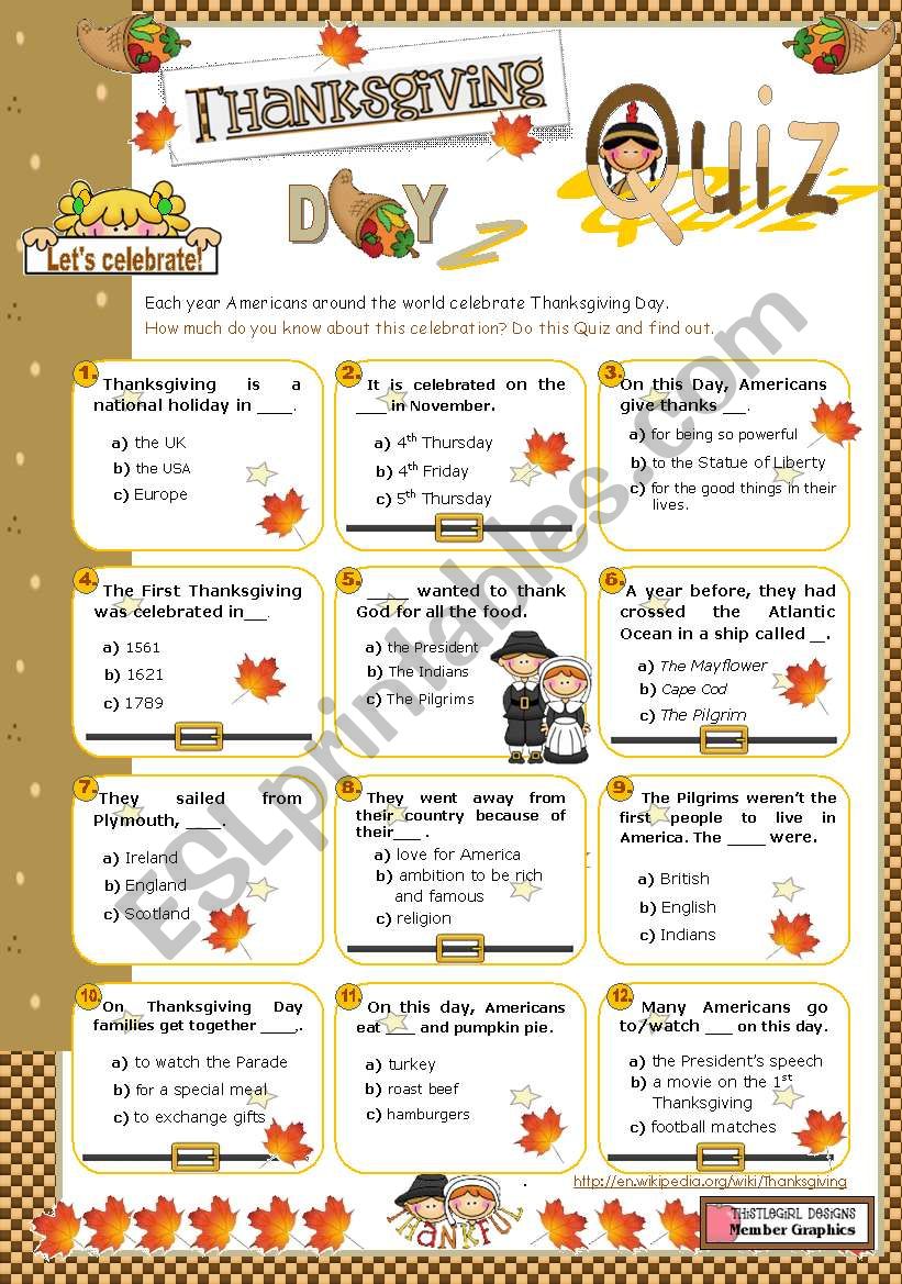 Thanksgiving QUIZ worksheet