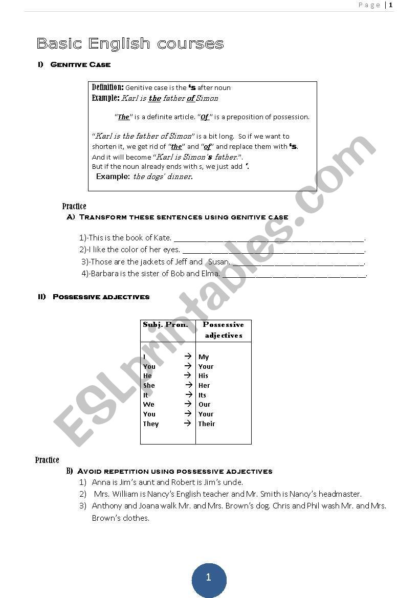 possessive  s and possissive pronouns