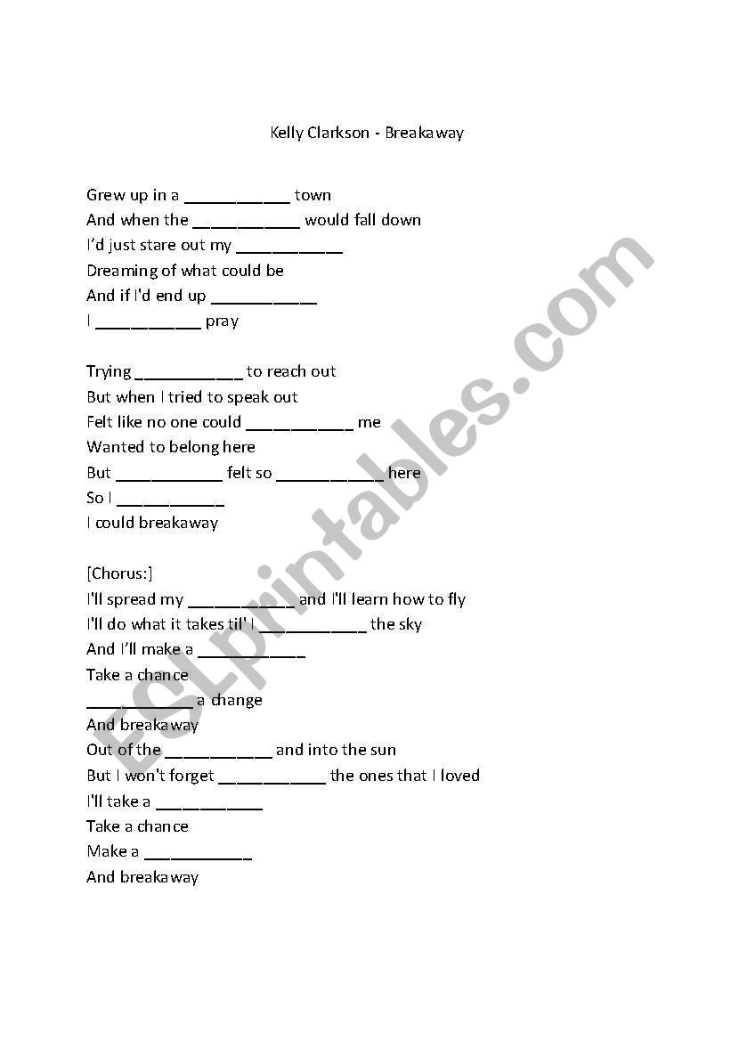 Kelly Clarkson - Breakaway worksheet