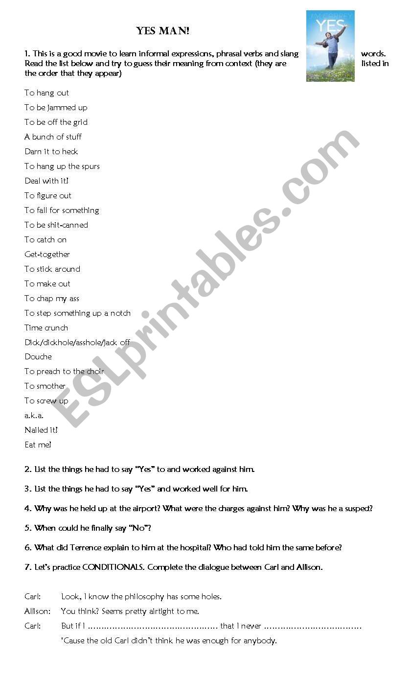 Yes Man Jim Carrey worksheet