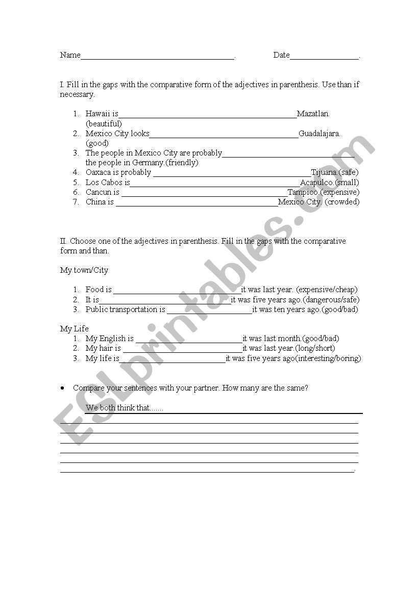 Comparative Adjectives worksheet