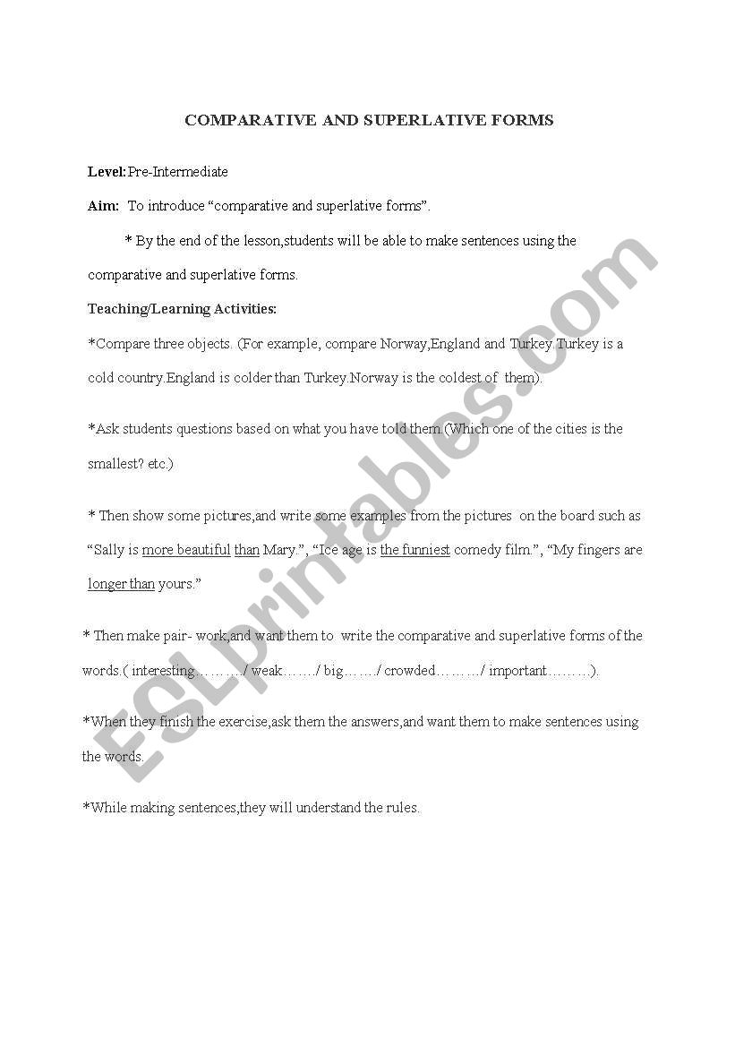 Lesson Plan(Comparatives and Superlatives)