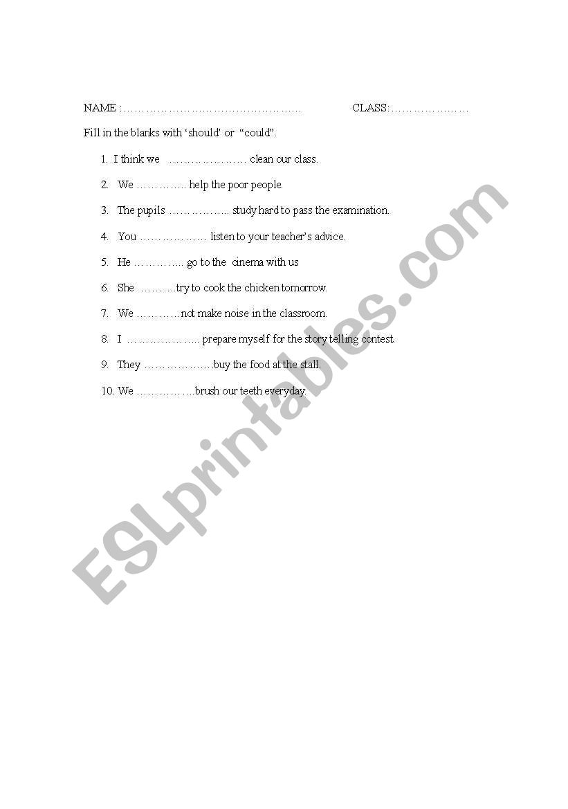 modal worksheet