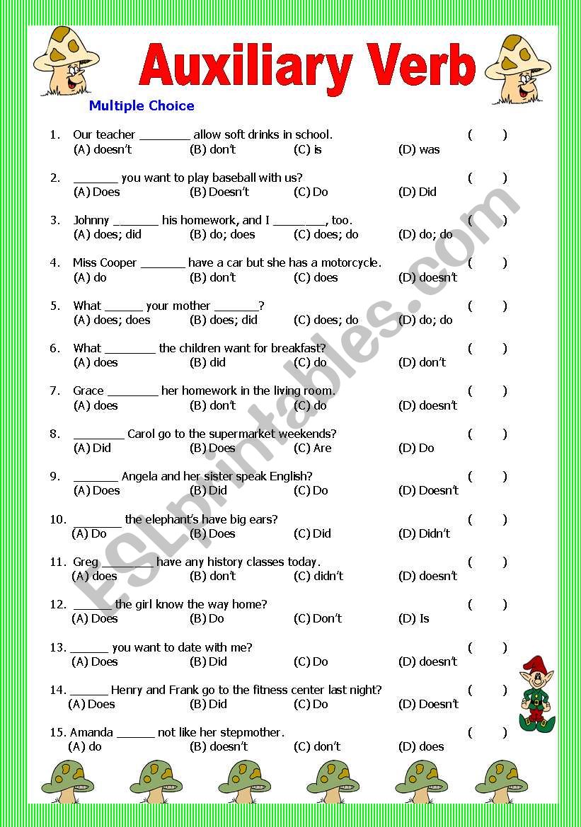 Grammar Worksheets Auxiliary Verbs