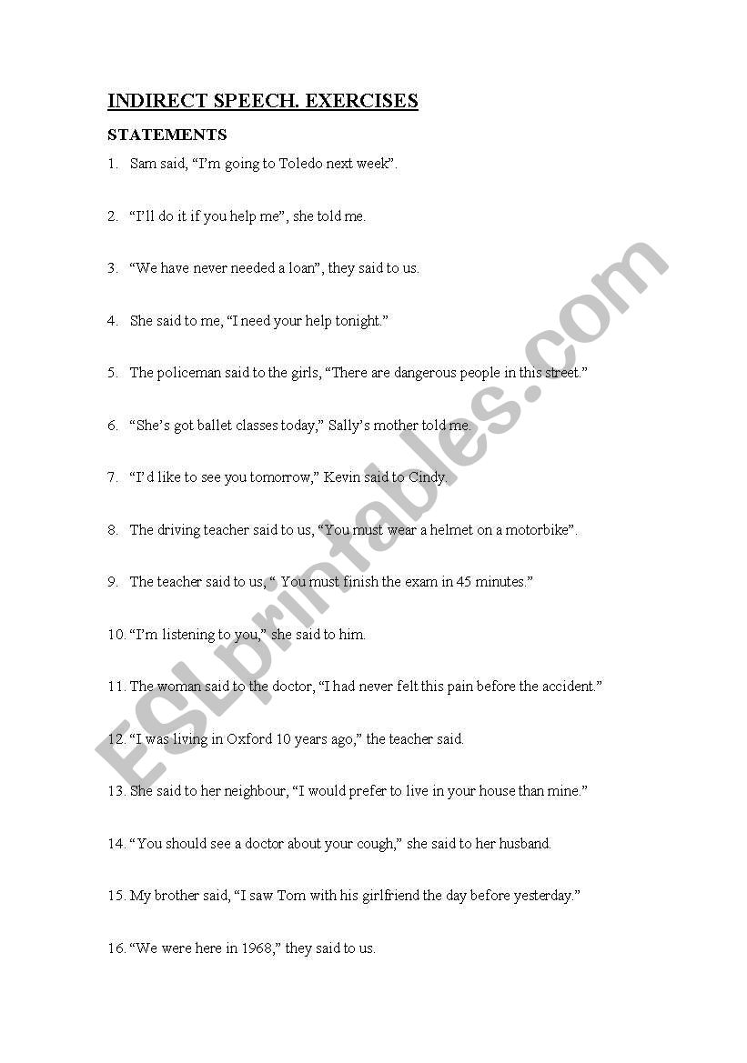 Reported speech worksheet