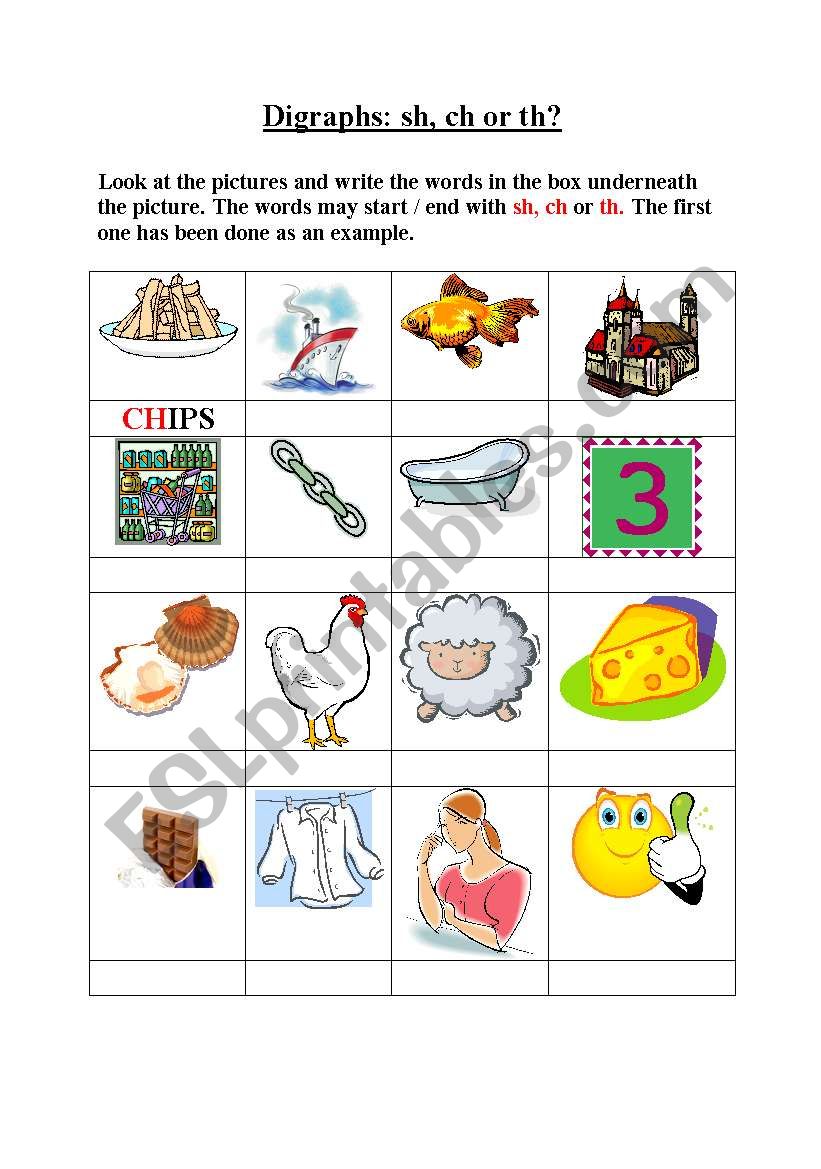 Digraphs: SH CH TH worksheet