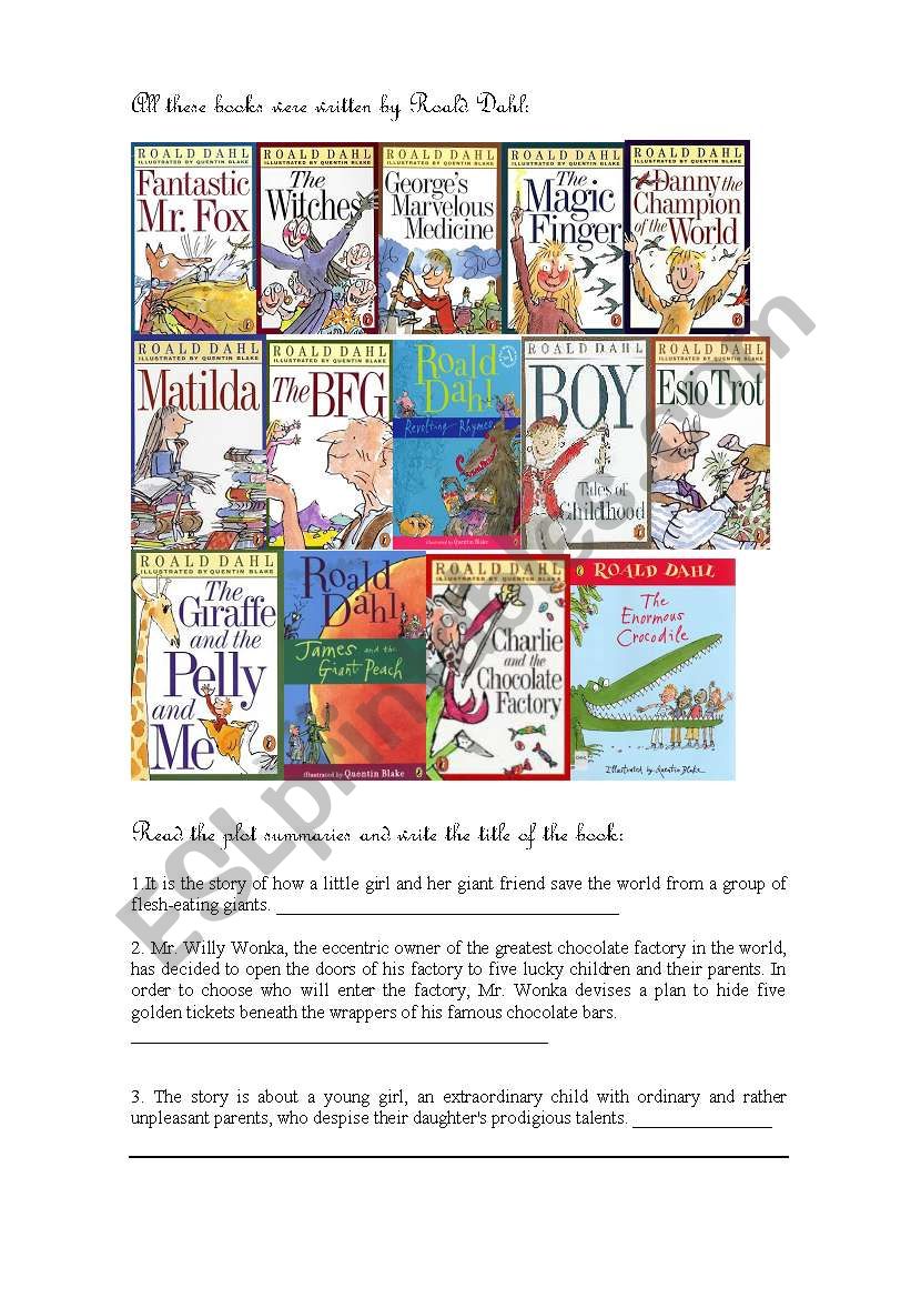 Roald Dahls Children books worksheet