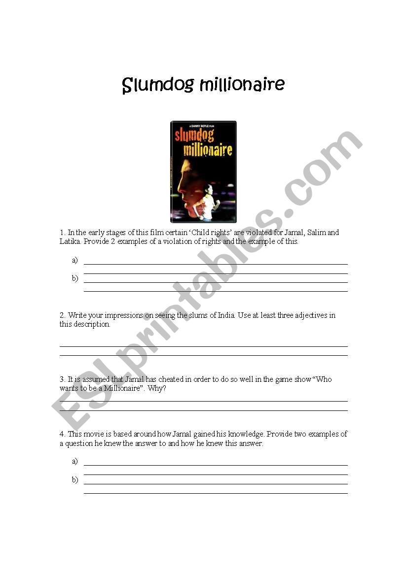 Slumdog millionaire - Movie worksheet