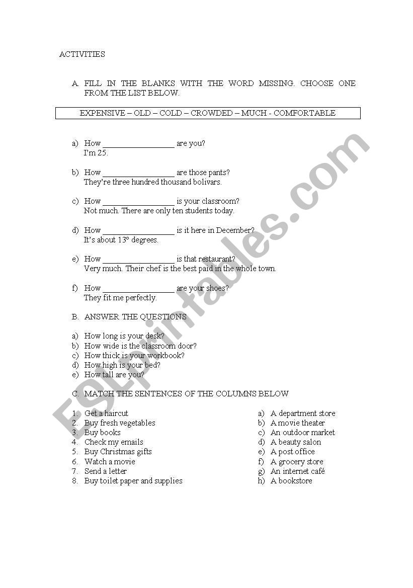 Combinated exercises worksheet