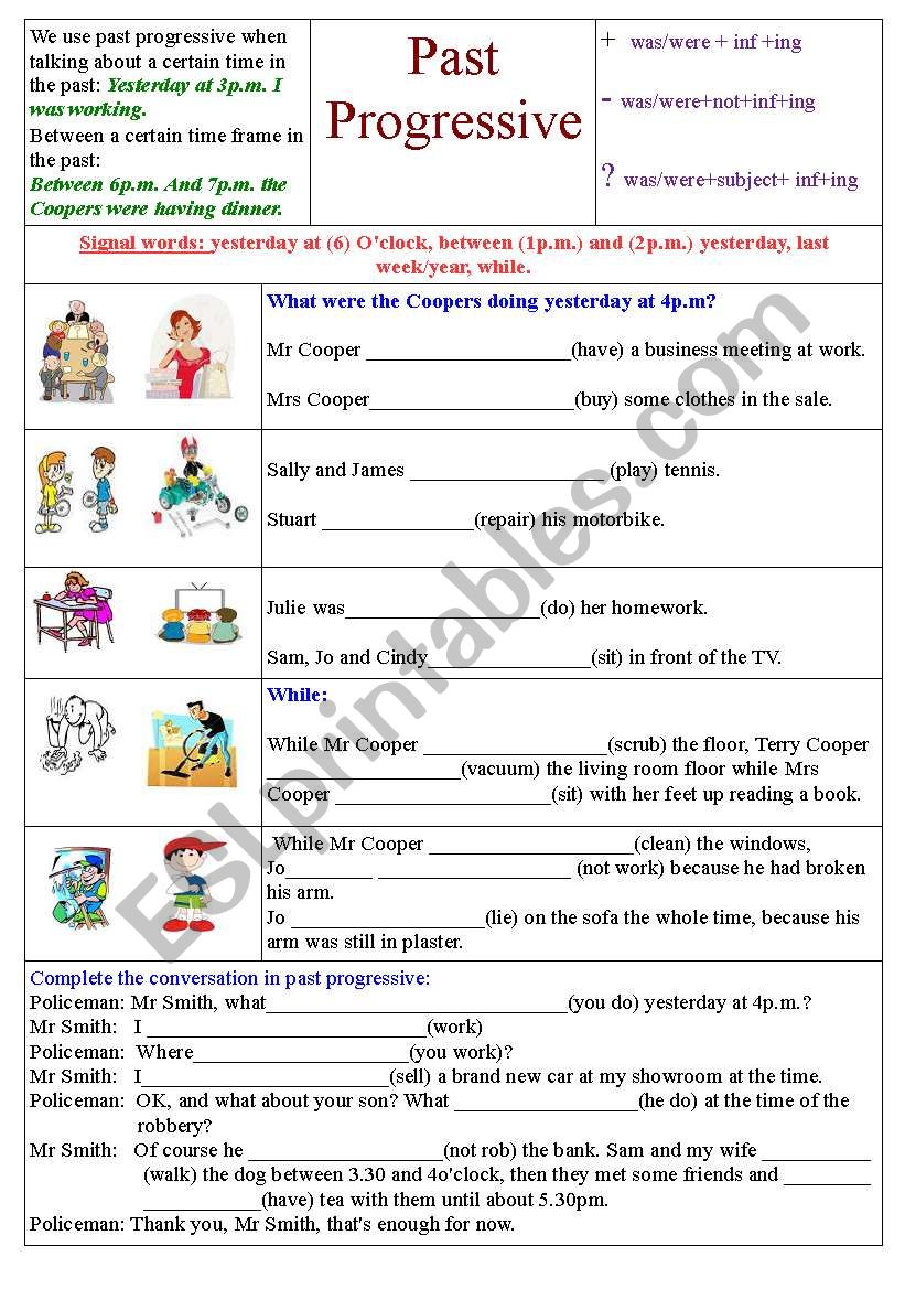 Past Progressive Tense Worksheets Printable