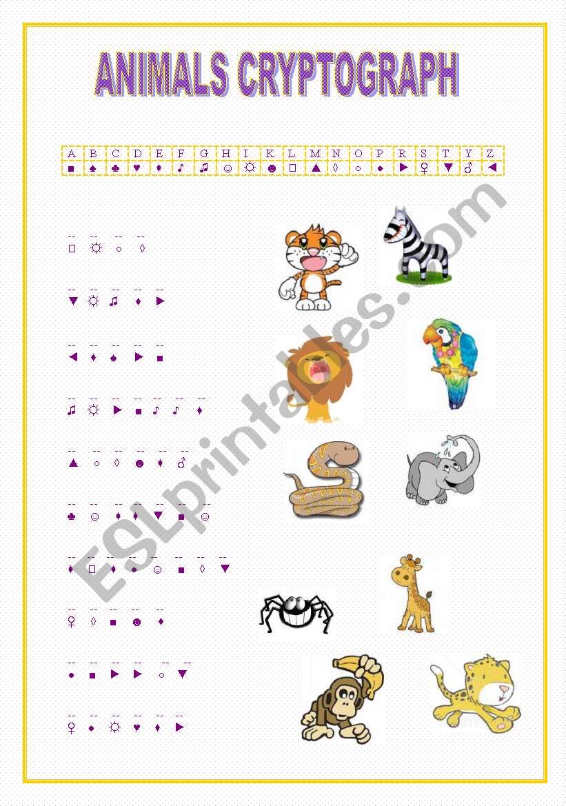 animals cryptograph worksheet