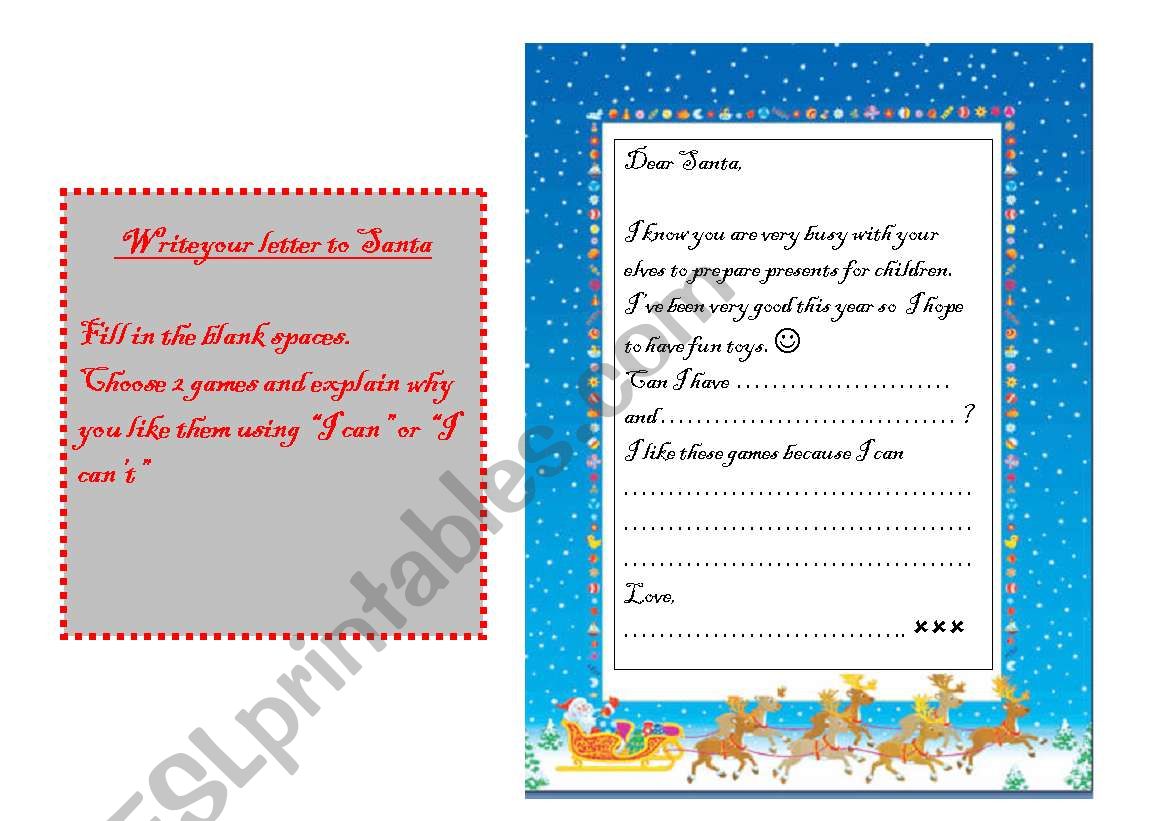 Letter to Santa worksheet