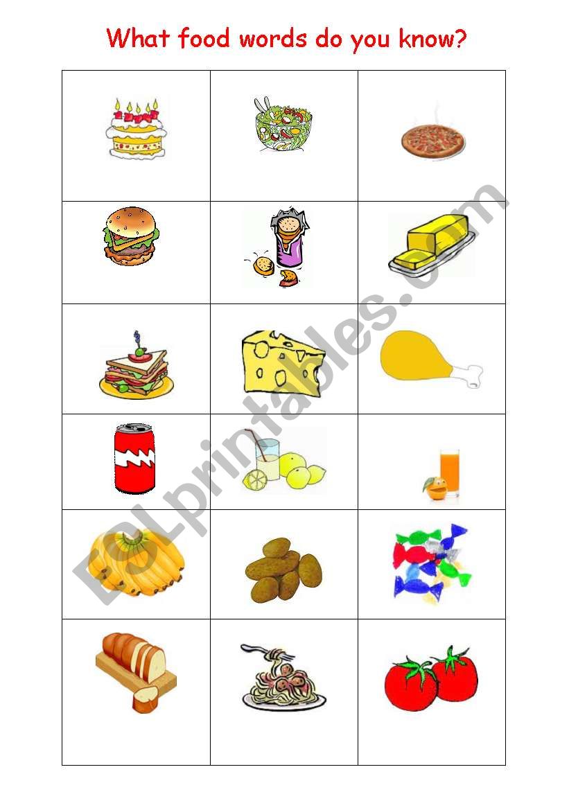 What food words do you know? worksheet
