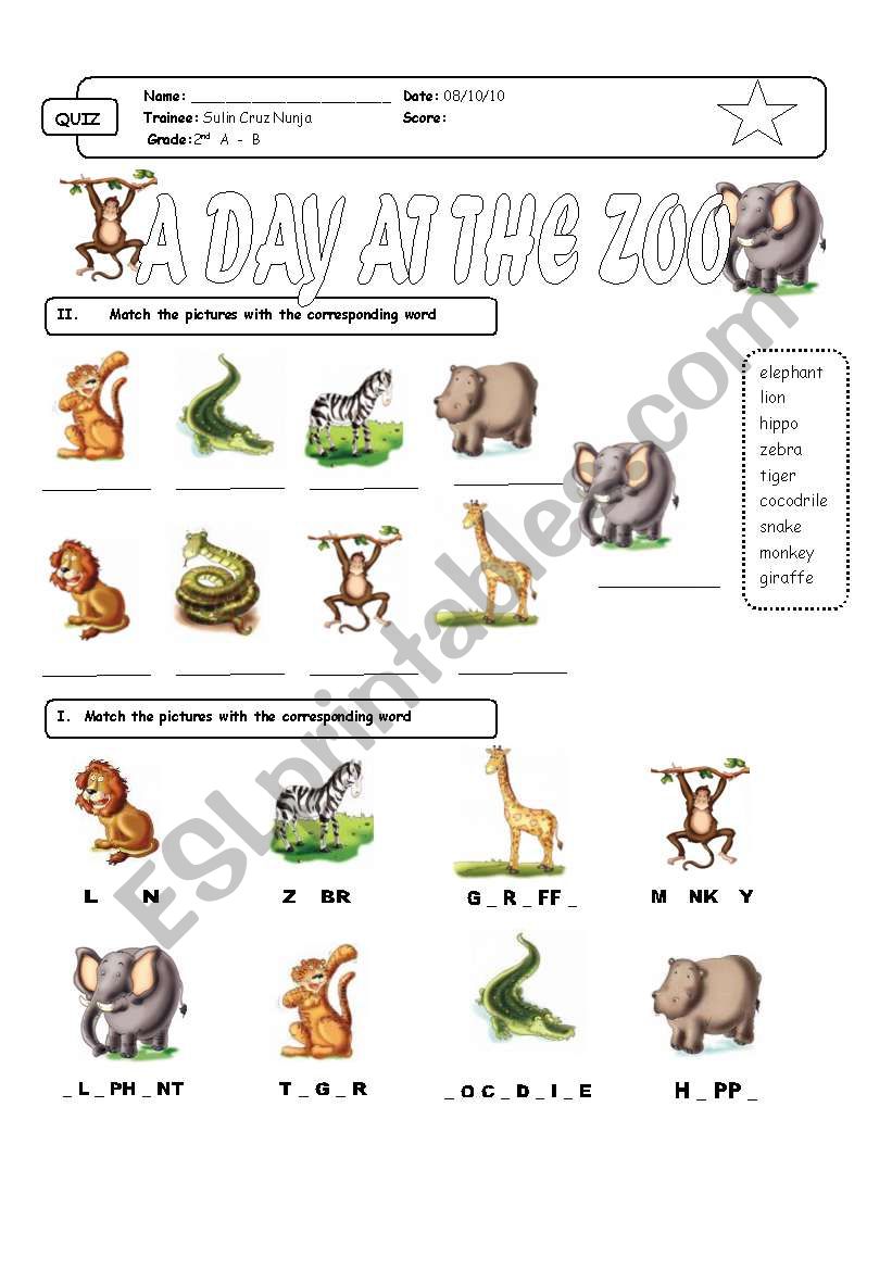 ZOO ANIMALS worksheet