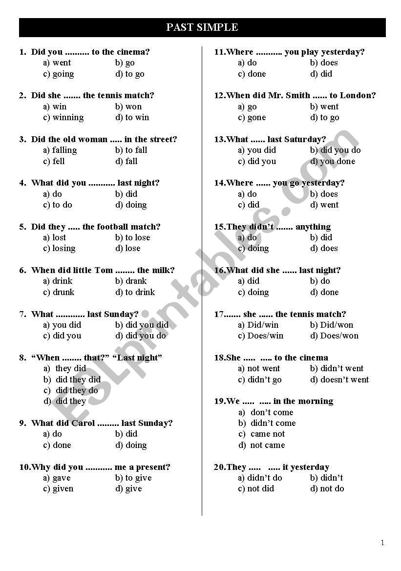 past tense worksheet