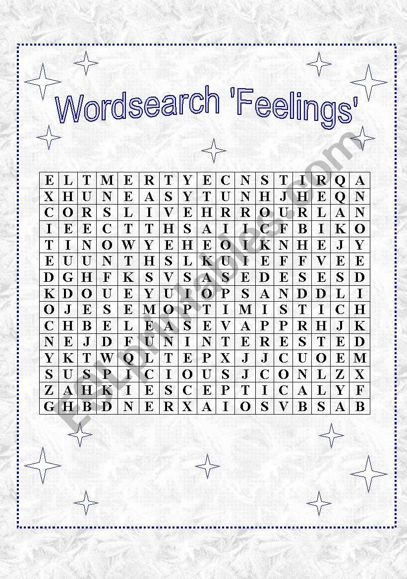 wordsearch Feelings worksheet