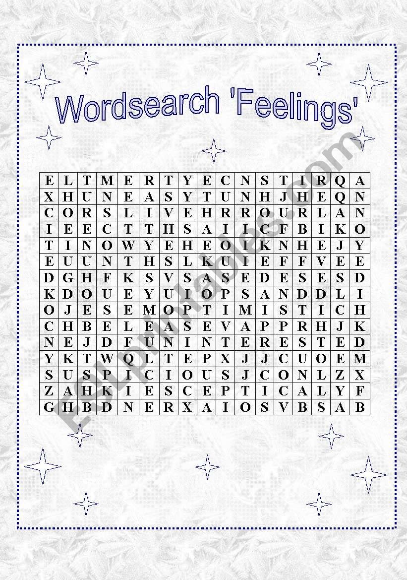 wordsearch Feelings worksheet