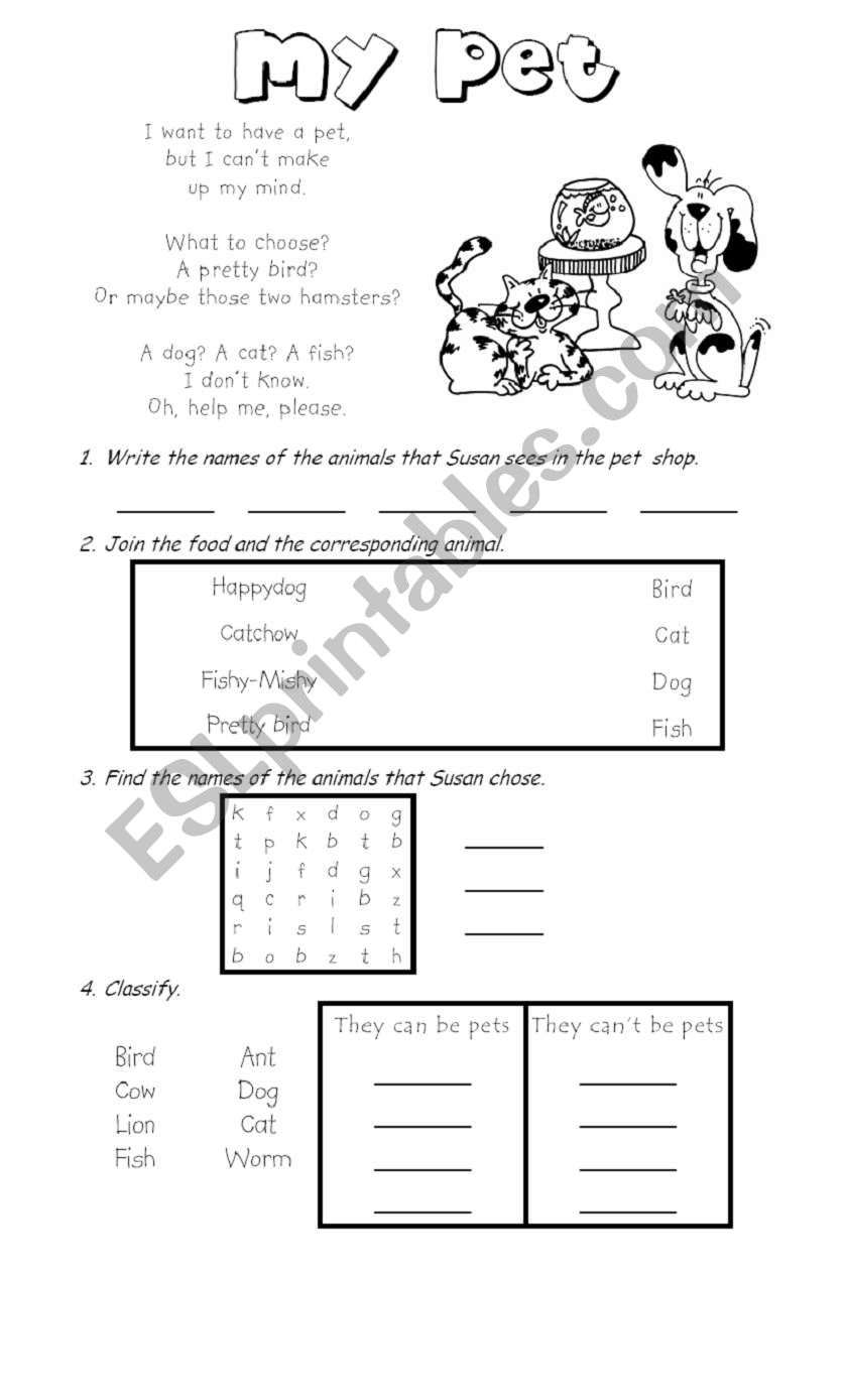 Reading: My pet worksheet