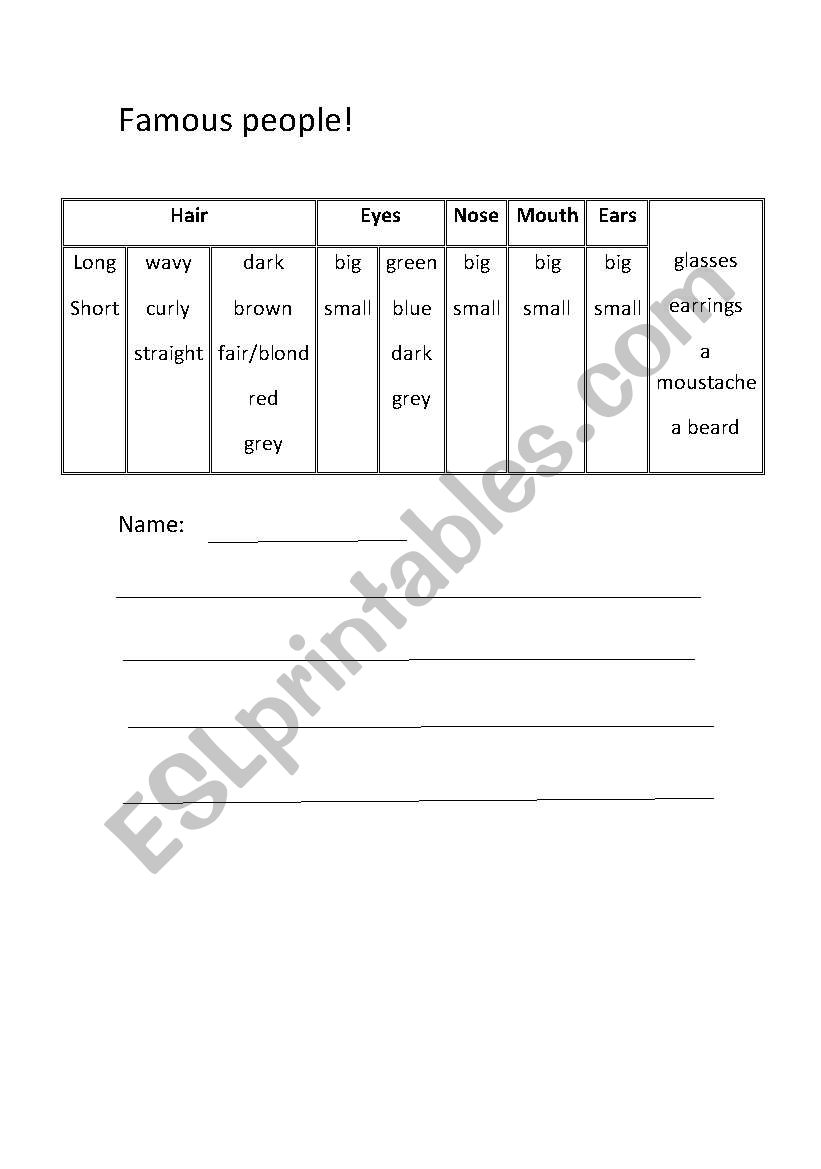 Describing a famous person worksheet