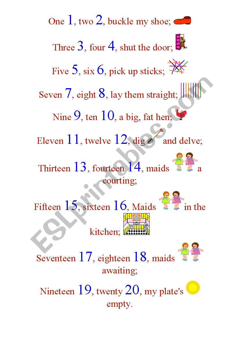One, Two, Buckle My Shoe worksheet