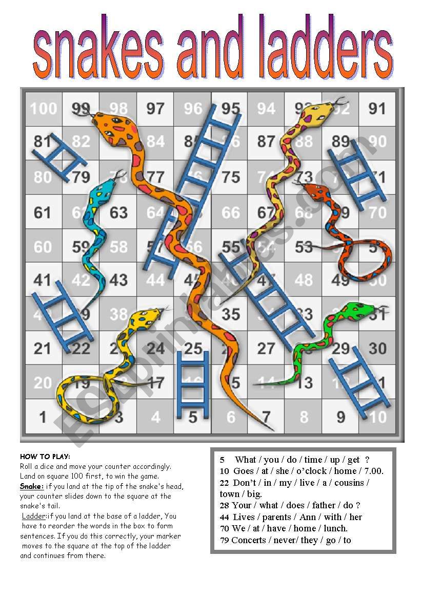 snakes and ladders - a game with the simple present