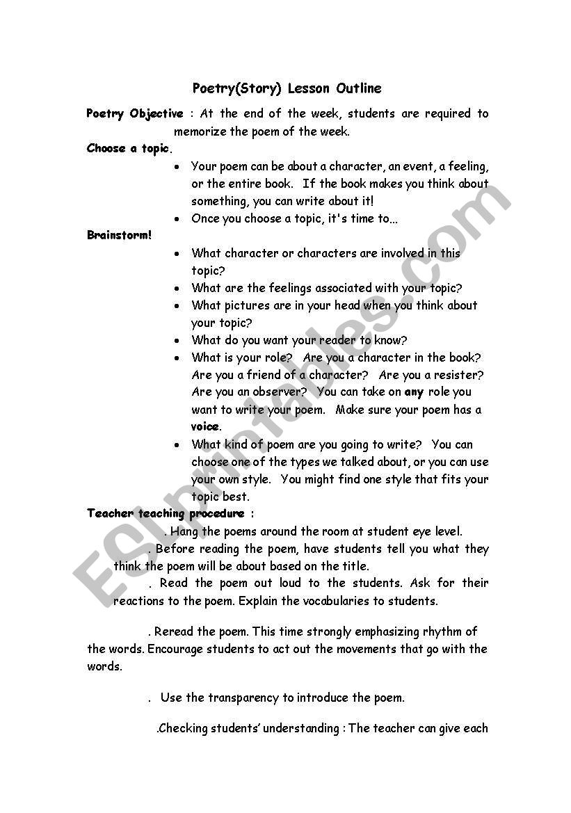poetry lesson plan worksheet