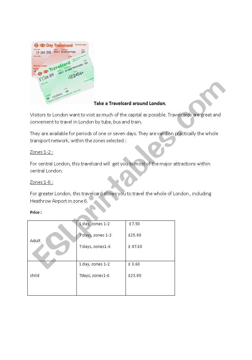  travelling in London  with the travelcard and London pass