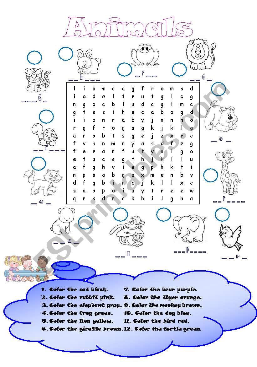 Animals activitis worksheet