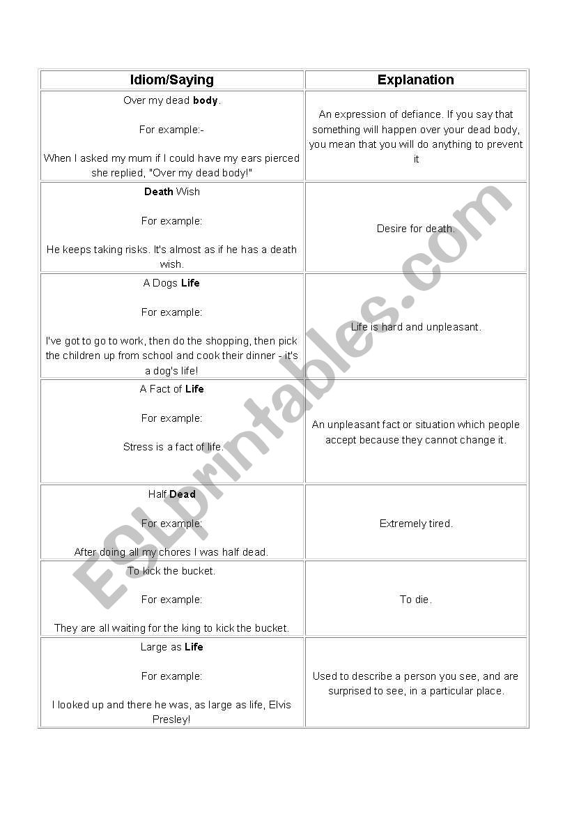 Idioms worksheet