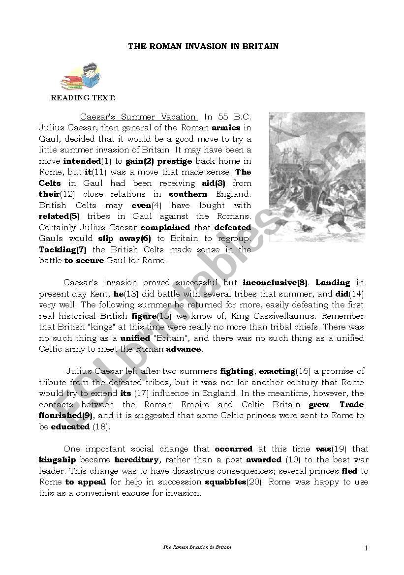 The Roman invasion in Britain worksheet