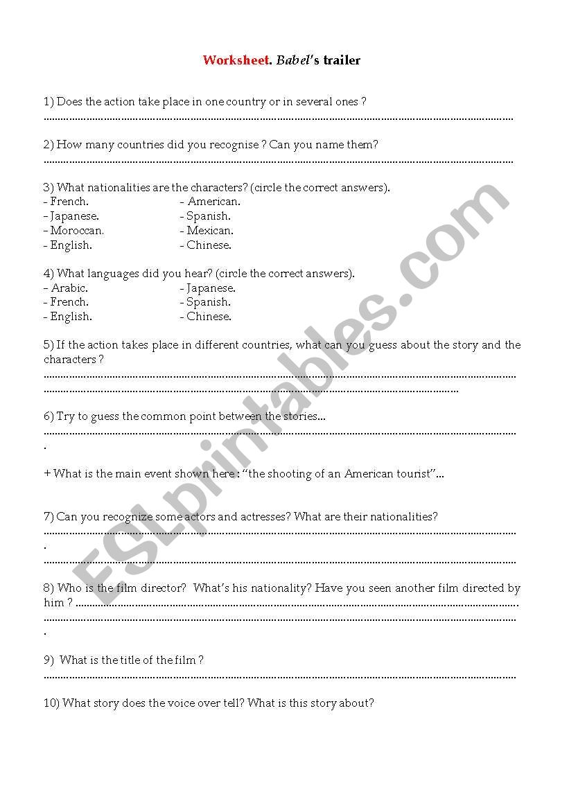 Babel trailer worksheet