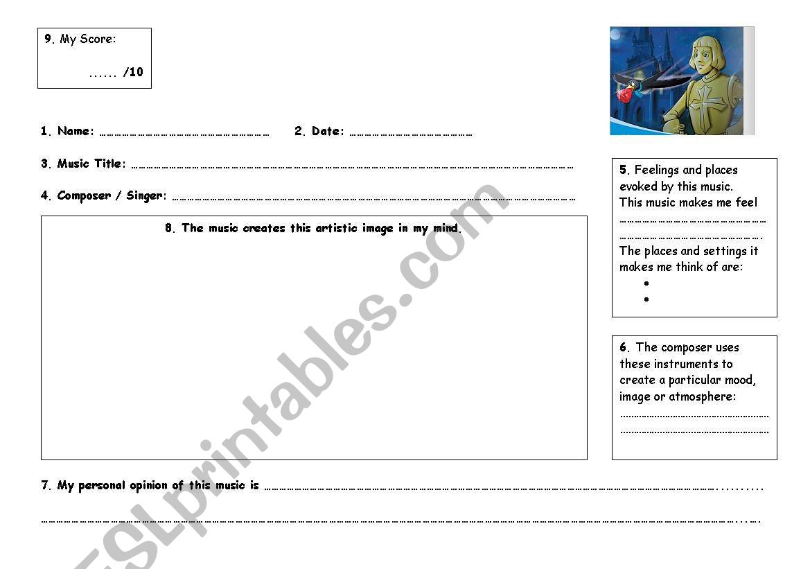 Musical Index Card worksheet