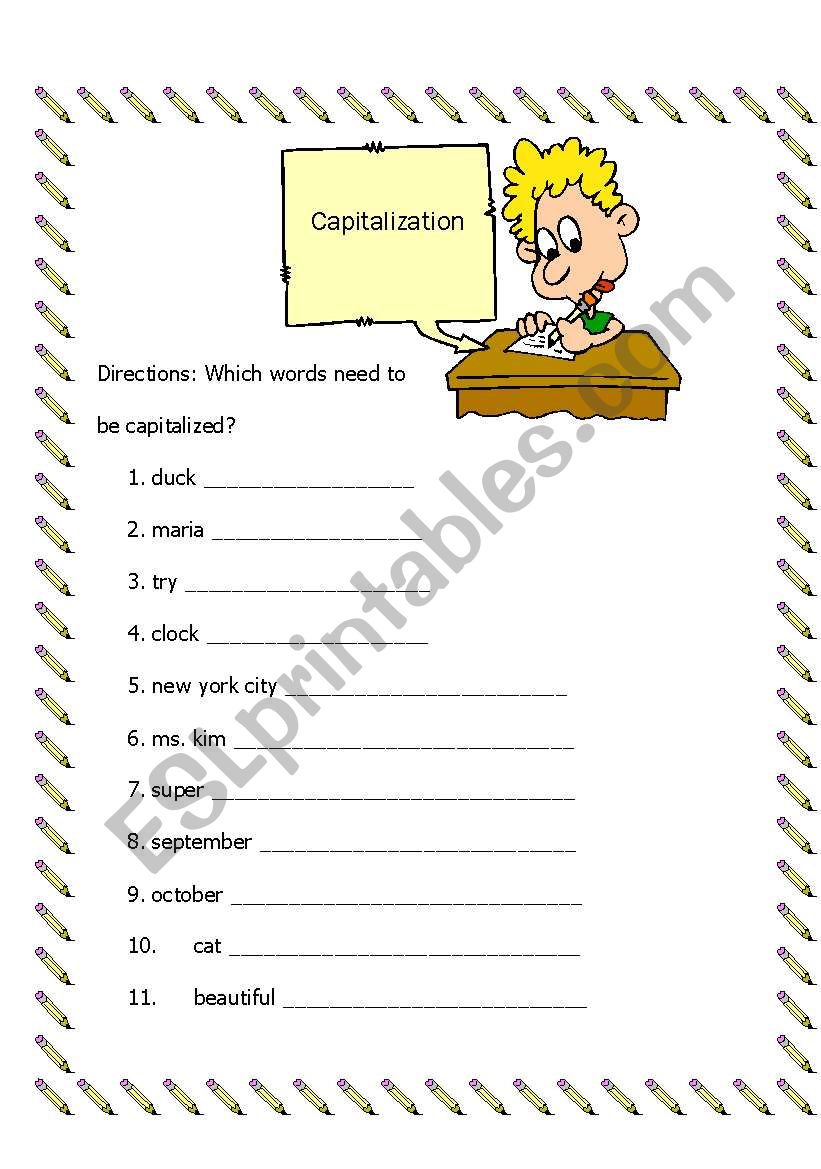 Capitalization worksheet