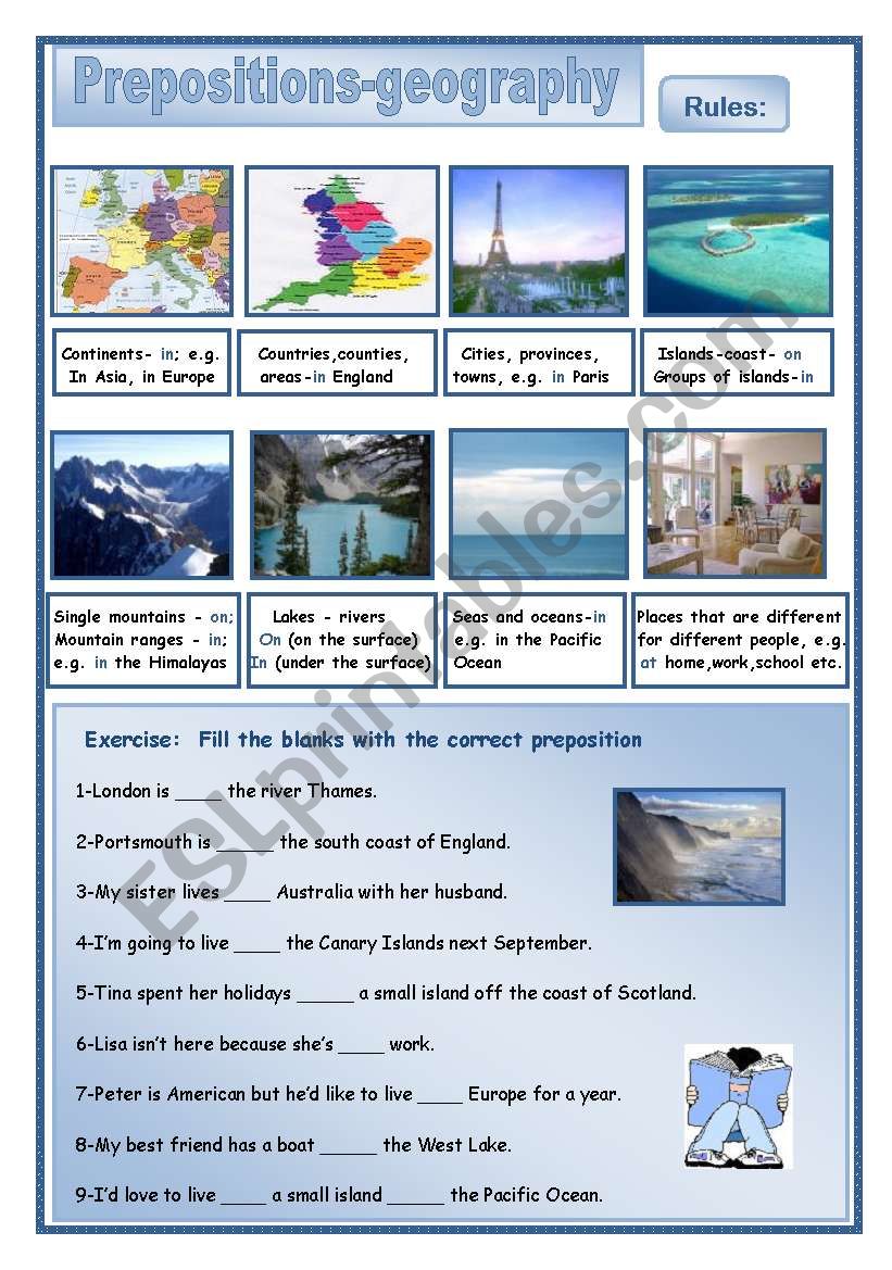 Prepositionns-geography worksheet