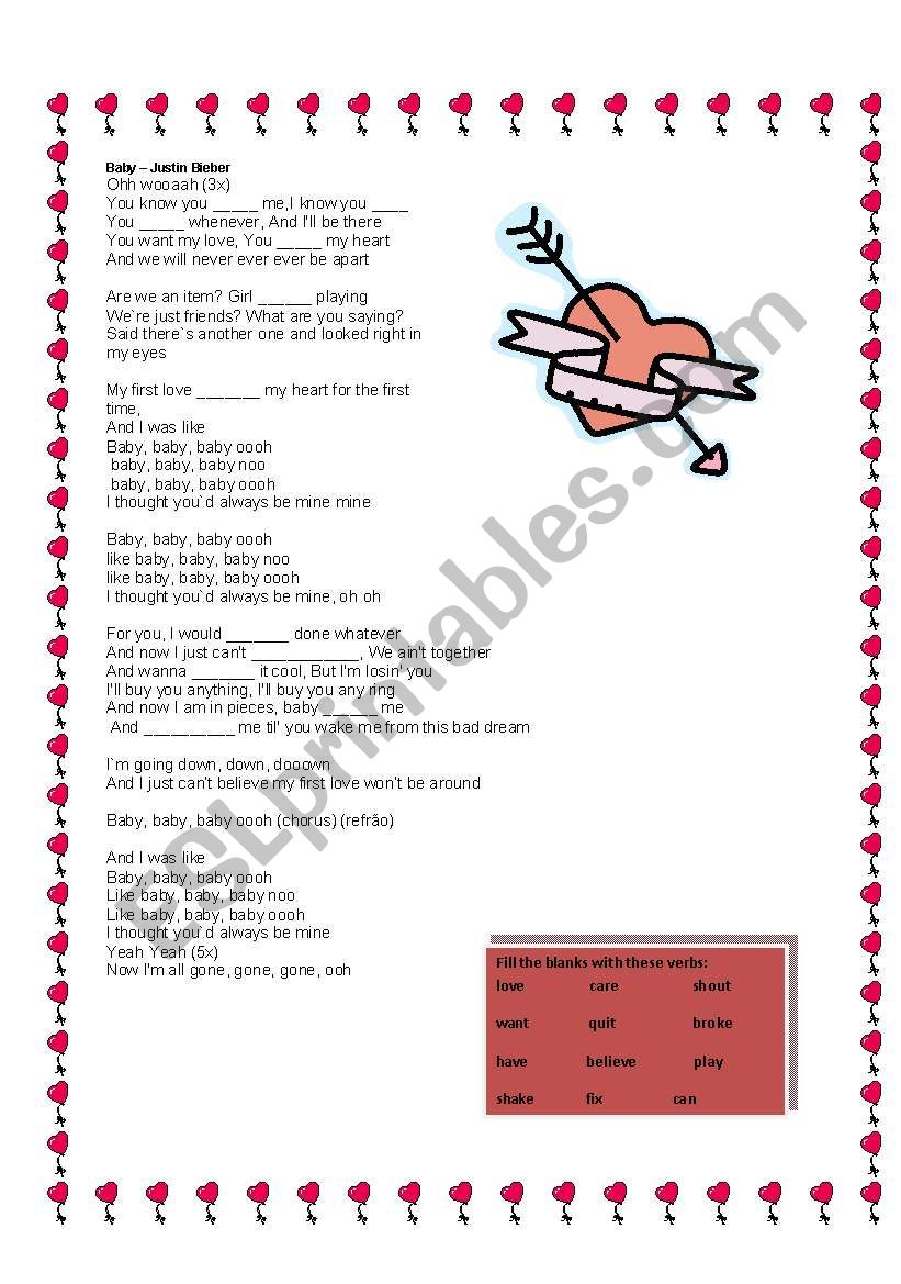 Baby - Justin Bieber worksheet